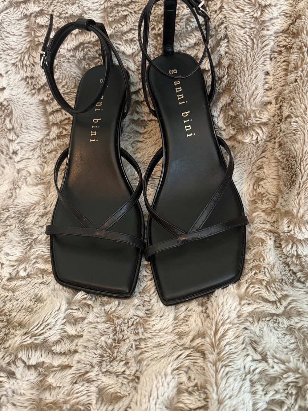 Gianni Bini Black Strappy Square-Toe Ankle Strap Kitten Heel Sandals